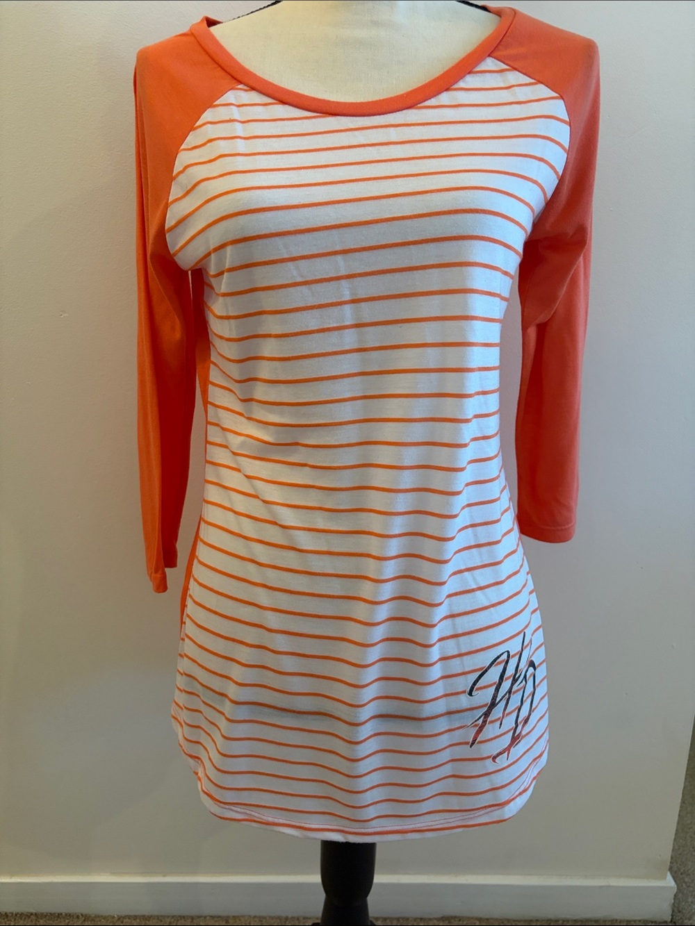 Striped Orange Raglan Sleeve Women's Top